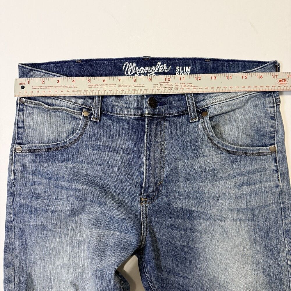 Wrangler Retro Jeans Mens 34X36 Fits 34x34 Blue Slim Boot Bootcut Rodeo Light - Picture 9 of 12